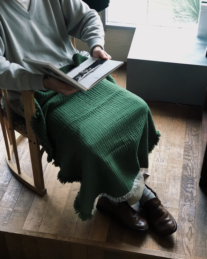 lambwoolcupro blanket（ハーフ） c/#グリーン | Watanabe Textile