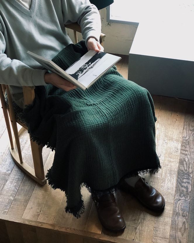 lambwoolcupro blanket stole c/#フォレストグリーン | Watanabe Textile