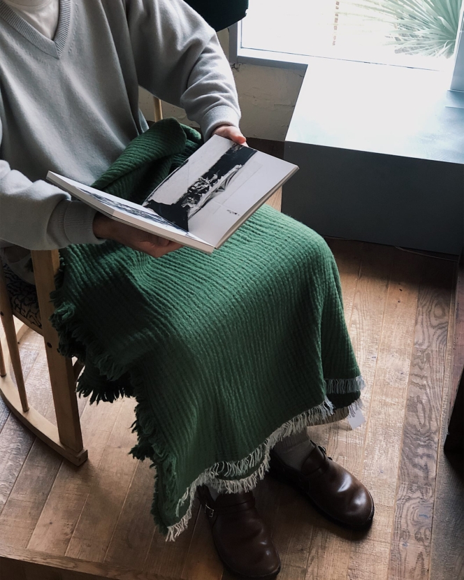lambwoolcupro blanket stole c/#グリーン | Watanabe Textile